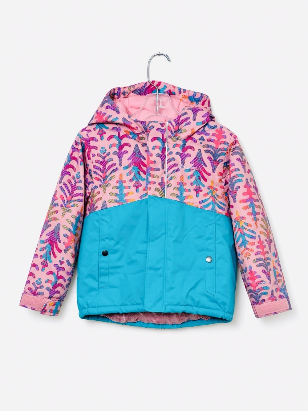Columbia 2T Toddler Girls Insulated Jacket Pink Teal Outgrown Hood Fall Winter